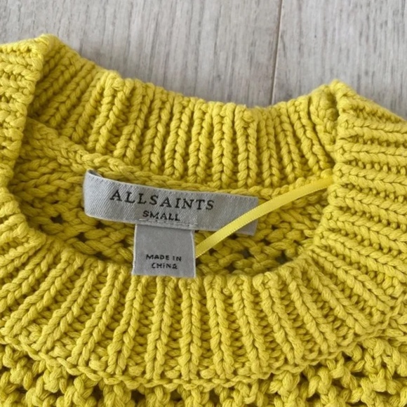 All Saints Yellow and Off-White Stripe Crochet Pullover Sweater - Picture 9 of 12